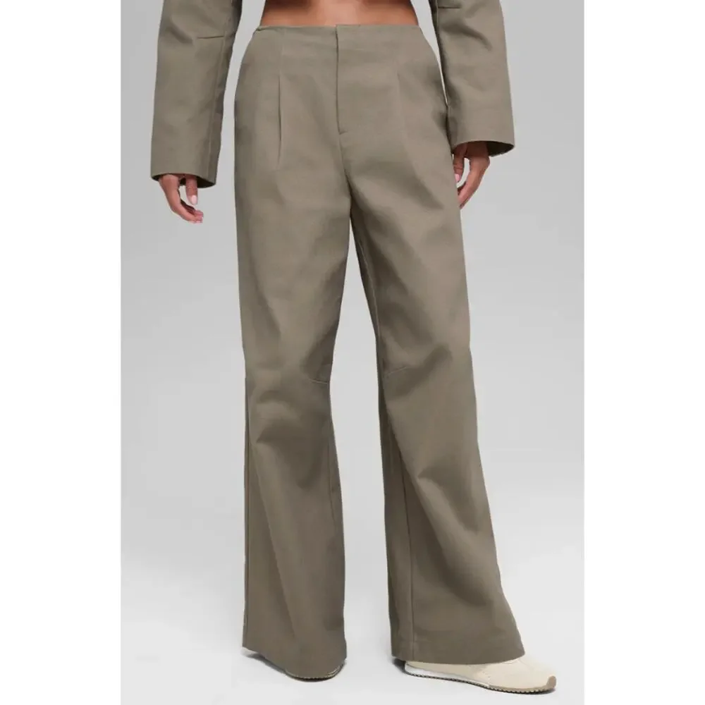Alo Yoga Pants Small Main Character High Waist Wide Leg Trouser in Light Cocoa
